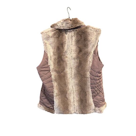 Montanaco Brown & Beige Faux Fur Lined Quilted Vest Womens Size Large - Picture 2 of 7